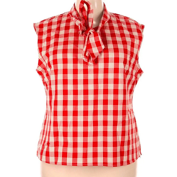 Retrolicious Tops - Retrolicious Tie-Nick Shirt - Red Plaid